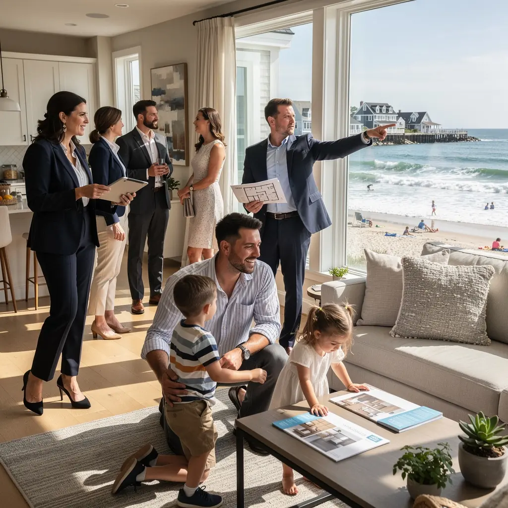 W widoku na piękną plażę, dom na wynajem z tarasem i widokiem na ocean.