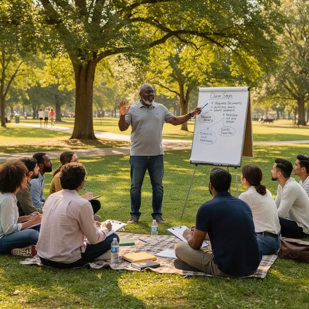 Zespół pomocowy dla kierowców omawiający zasady ubezpieczenia samochodowego