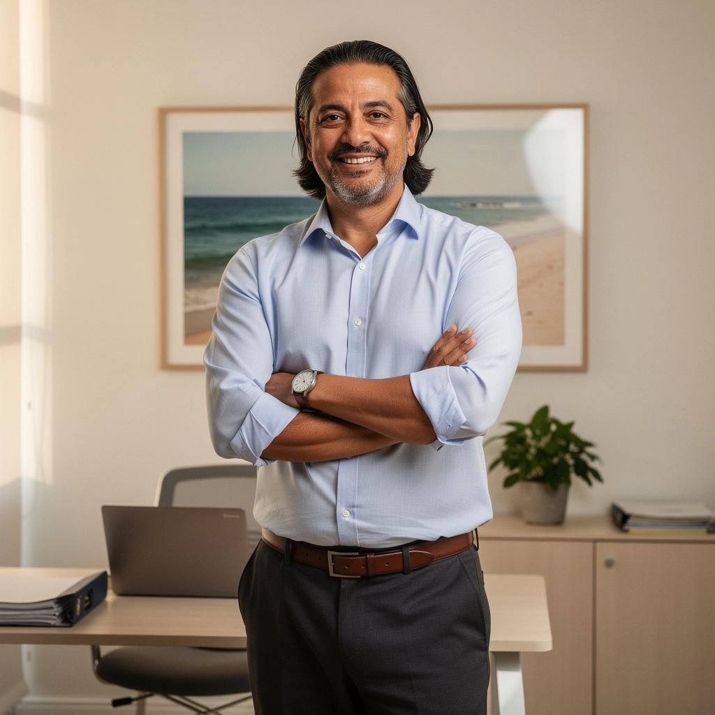 Zewnętrzny taras z widokiem na plażę w nadmorskim apartamencie